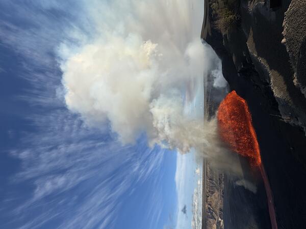 Color photograph of eruption and plume