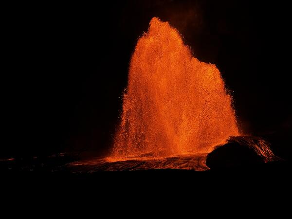 Color photograph of lava fountain