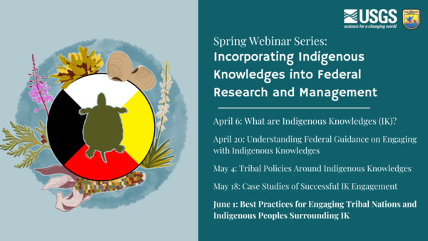 A flyer for NCASC's Spring Webinar Series on Incorporating Indigenous Knowledge into Federal Research and Management.