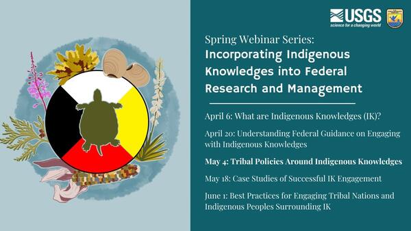 Incorporating Indigenous Knowledges into Federal Research and Management: Tribal Policies around Indigenous Knowledges A flyer for NCASC's Spring Webinar Series on Incorporating Indigenous Knowledge into Federal Research and Management.