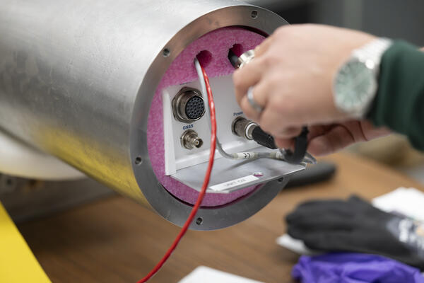 A photo of the seismometer being assembled. 