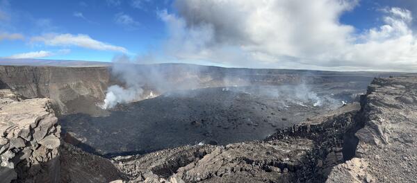 Color photograph of steamy caldera