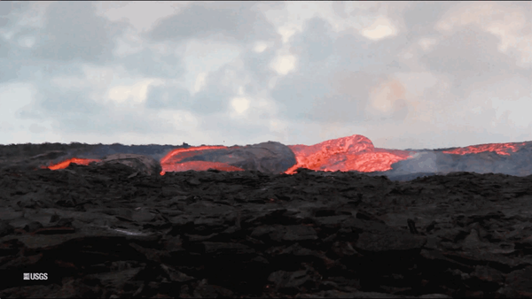 Animated GIF showing lava flowing out of a fissure
