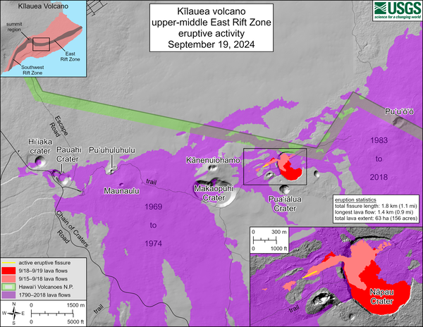 Color map of lava flows and fissure vents