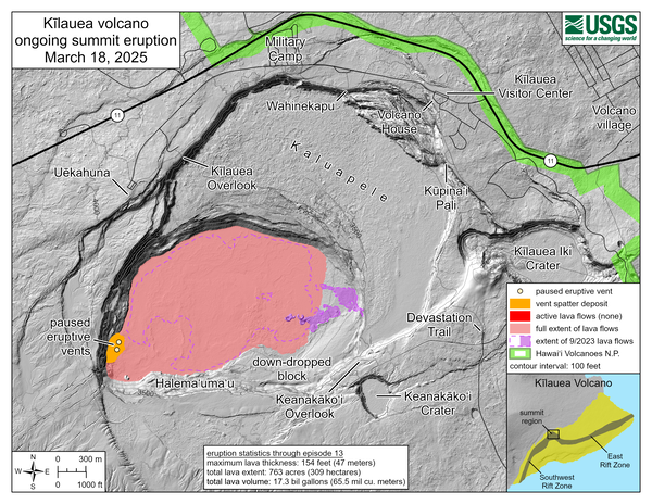 Color map showing eruption extent