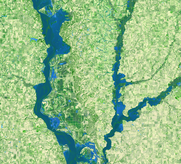 A Landsat image showing flooding along the Missouri River in 2019