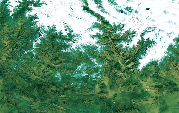 Landsat 9 image of the China-Mongolia border, showing parts of the autonomous region of Xinjiang and Khovd Province