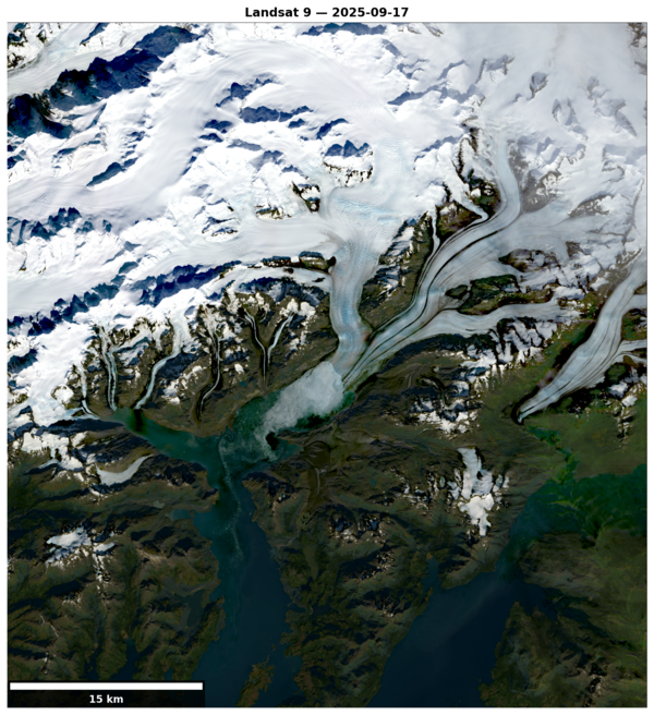 Landsat image of Columbia Glacier in 2025.