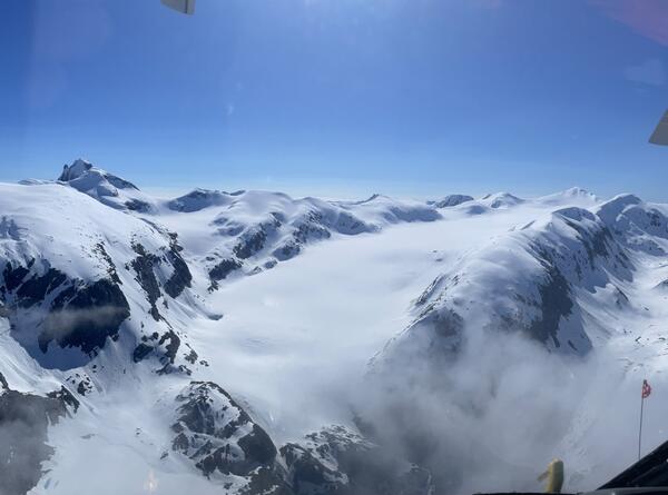 Snow and glacier from a helicopter.