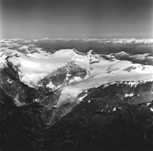 Black and white image of Lemon Creek Glacier.