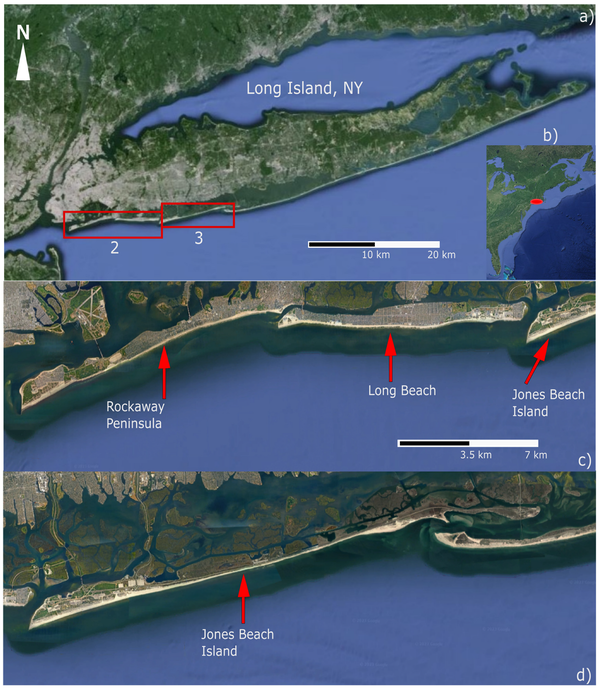 Figure showing Long Island satellite shoreline study area