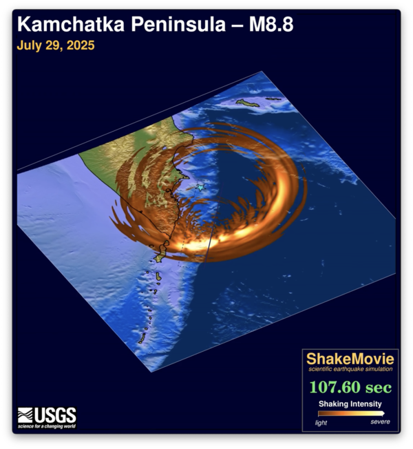 seismic waves emanating from M8.8 Russia quake 