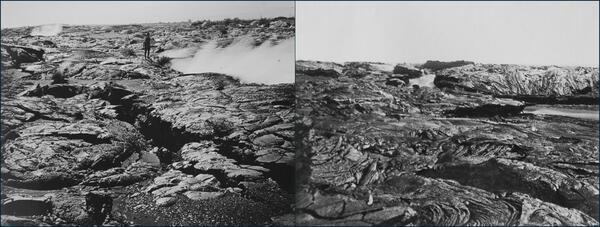 Black and white photographs of eruption location