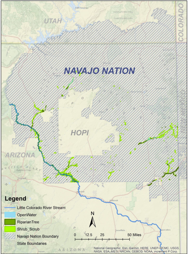 Map of the Little Colorado River on the Navajo Nation