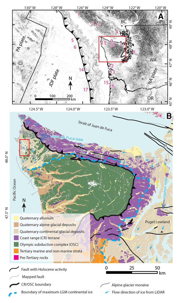Map showing North Cascadia regional tectonic setting