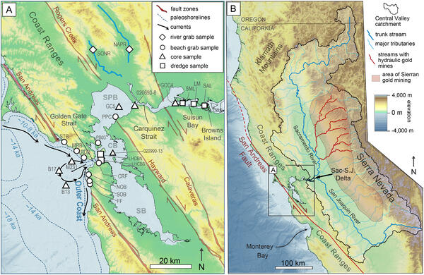 Overview map of the San Francisco Bay area with location and type of samples