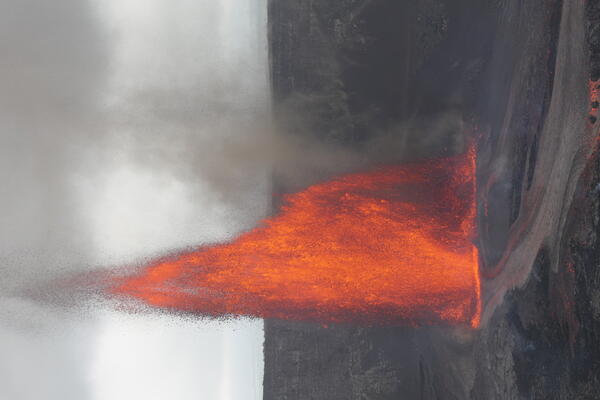 Color photograph of lava fountains