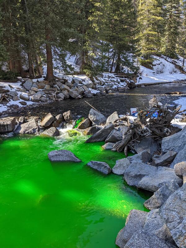 Sodium fluorescein dye injection into the Slate River used to measure how much groundwater flows into it. 