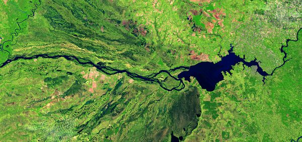 Landsat satellite image of the Parana River along the Paraguay/Argentina border