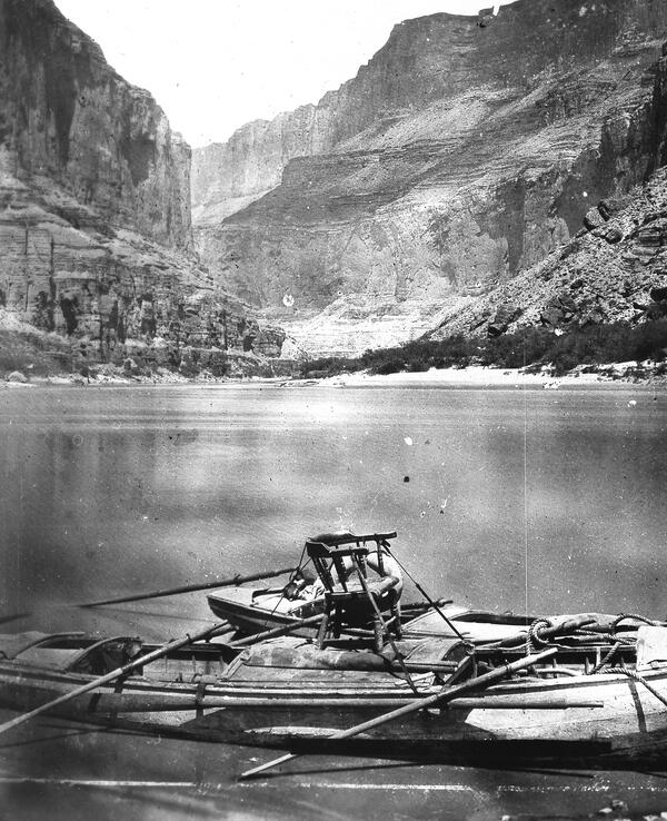 Powell's famous armchair boat, Colorado River, Grand Canyon National Park, 1872