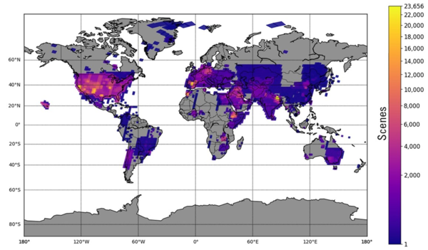 heatmap showing the density of Landsat Provisional ETa product requests