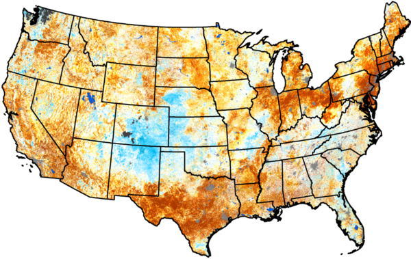 QuickDRI Map of United States showing the moisture and drought conditions for November 10, 2024. 
