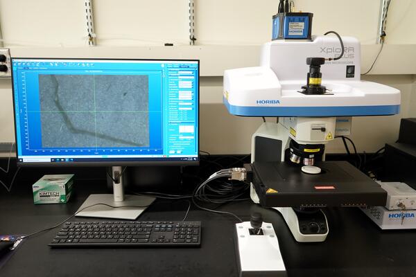 Computer screen and a Raman analytical instrument