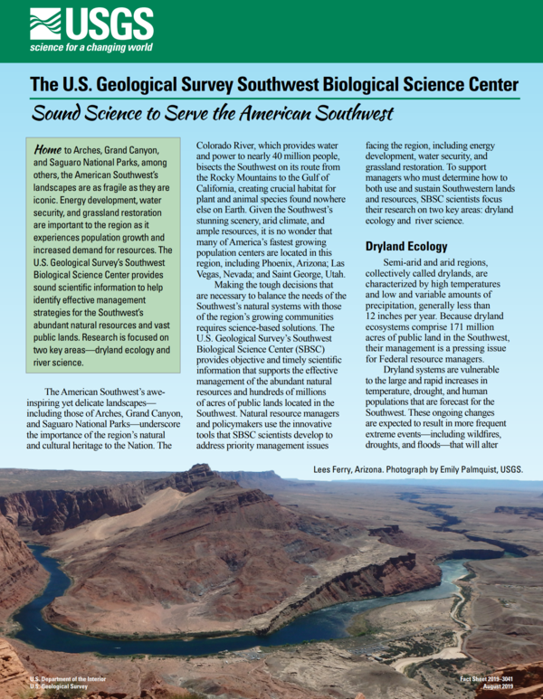 Southwest Biological Science Center fact sheet front cover