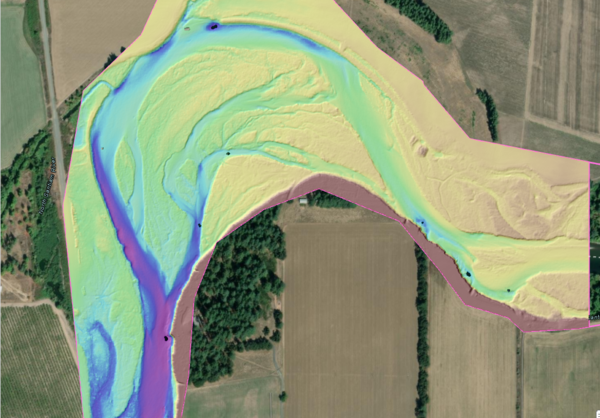 Digital elevation model of the Santiam River in the Willamette Valley southeast of Salem, Oregon.