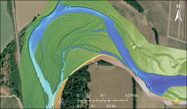 Digital elevation model of the Santiam River in the Willamette Valley southeast of Salem, Oregon.