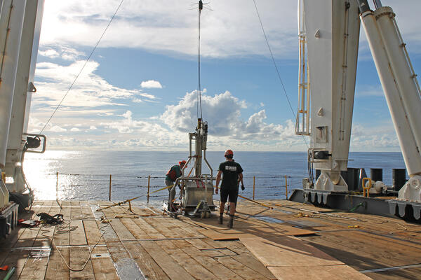 Scientists collecting bore cores aboard the American Samoa Mapping Project expedition