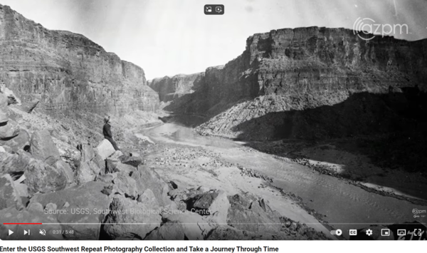 A screenshot of a historic photo in the PBS video about the Southwest Biological Science Center Repeat Photography Collection