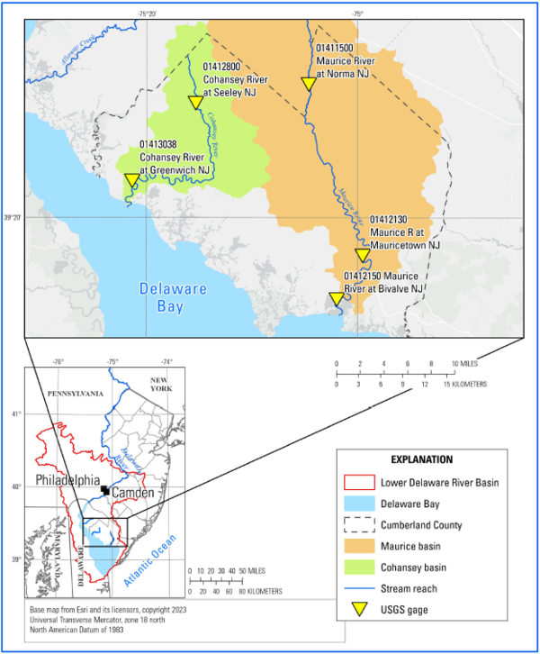 Map of south Jersey highlighting the Study Areas