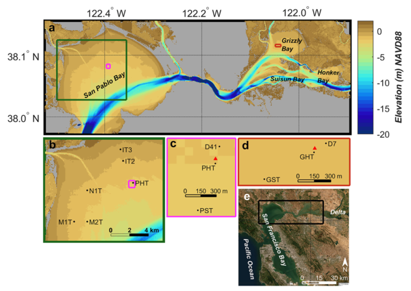 Map showing study locations in San Pablo and Grizzly Bays