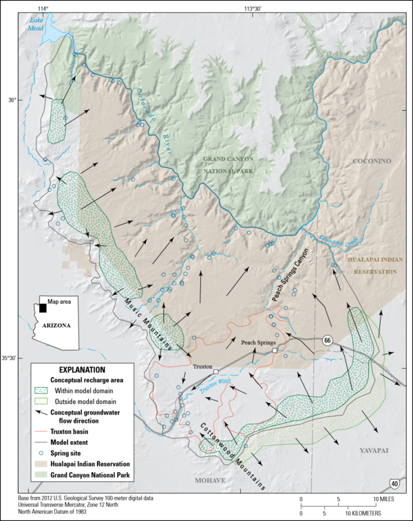 Image showing a conceptual model of the Truxton Basin and Hualapai Plateau groundwater-flow system in northwestern Arizona
