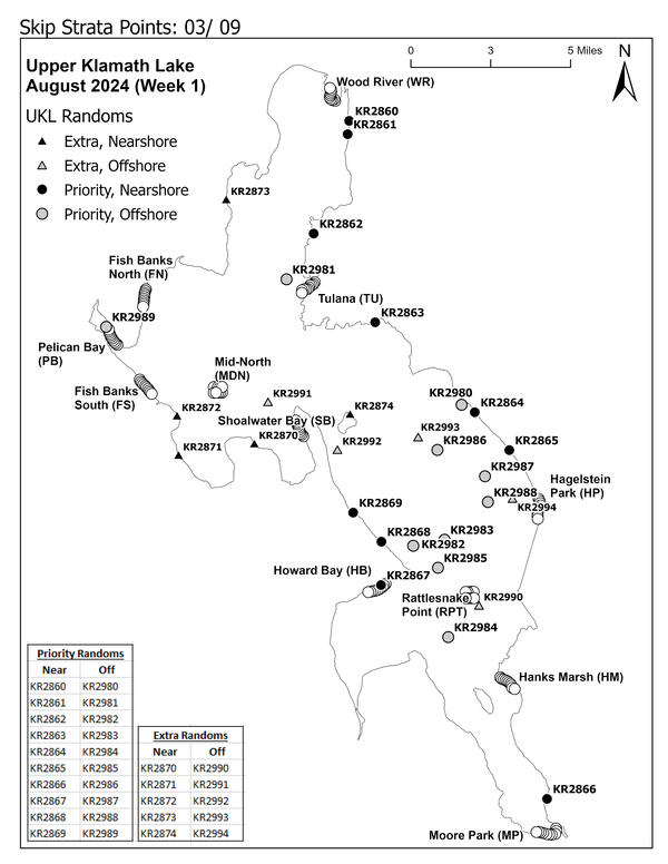 Map of sucker nets on Upper Klamath Lake