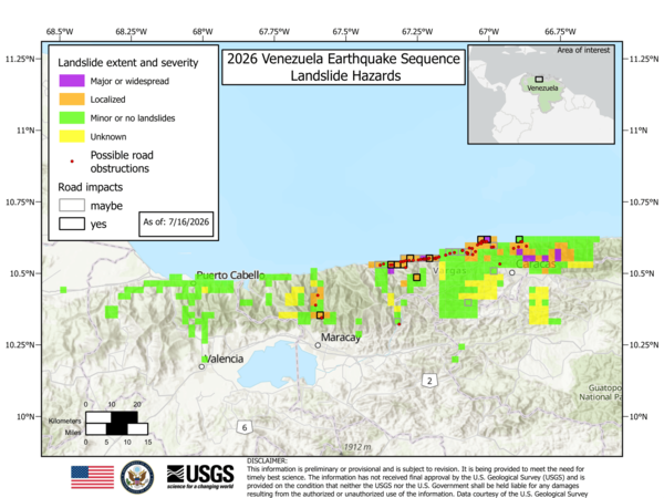 Map of road impacts from landslides