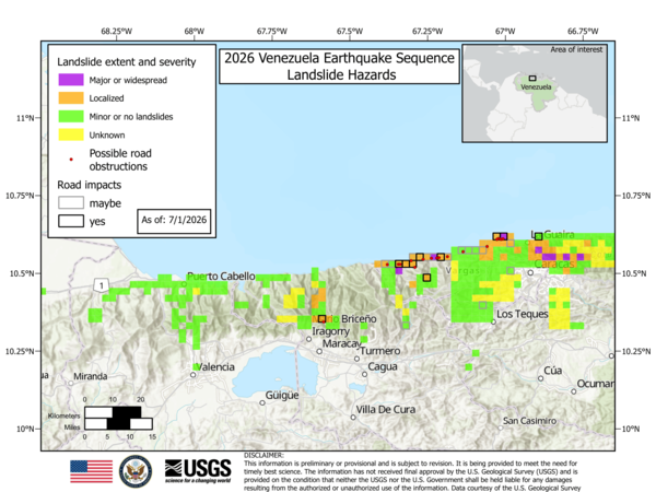 Map of road impacts from landslides