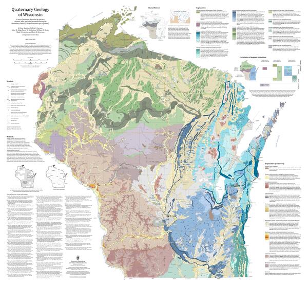 A geologic map of the state of Wisconsin.