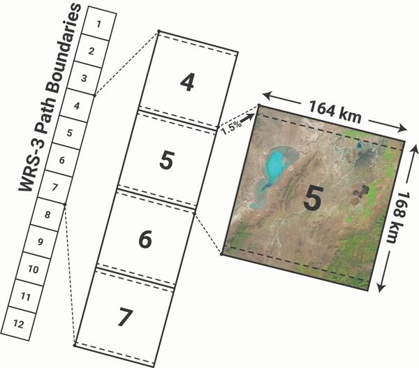 An image showing a grid and a Landsat image