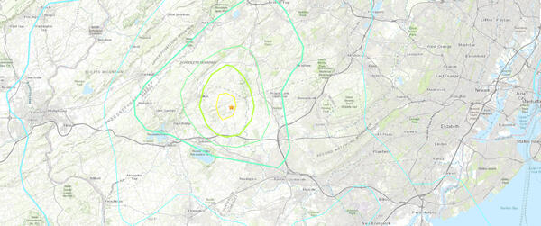 A map of the Whitehouse Station, New Jersey earthquake