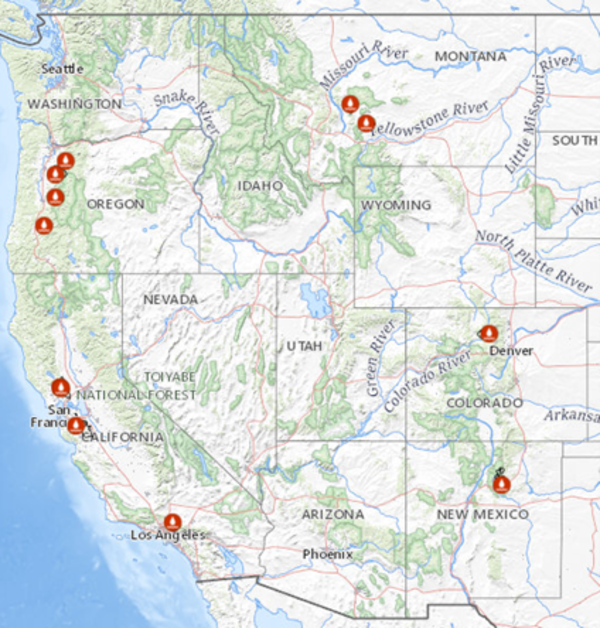 The USGS is monitoring streamflow and water-quality in burned watersheds across the western U.S. These sites were selected based on a number of criteria, including availability of pre-wildfire data and the ability to install equipment that can measure water quality at high temporal resolution, in watersheds with a minimum percent burned and a lack of major water management, in order to best identify drivers of wildfire impacts on water quality. 