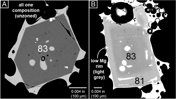 Black and white annotated images of minerals