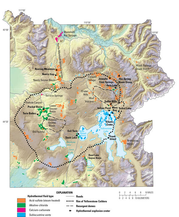 Map showing the location of active thermal areas