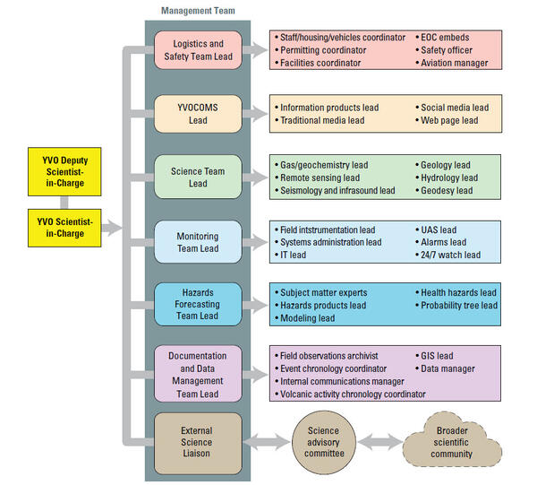 organizational chart with different hierarchies, and each branch with a specific response function