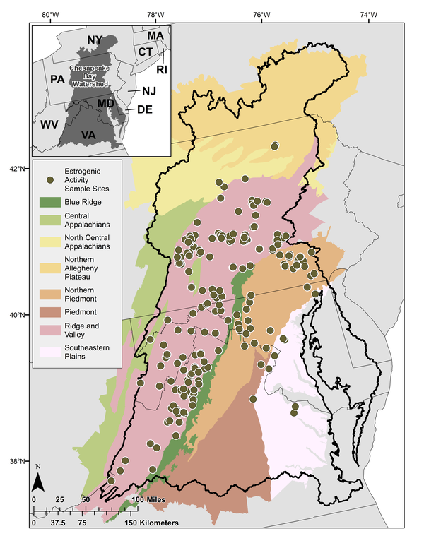 Map of surface water sampling locations in the Chesapeake Bay Watershed