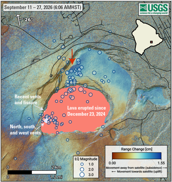 Color map of earthquake locations and ground deformation