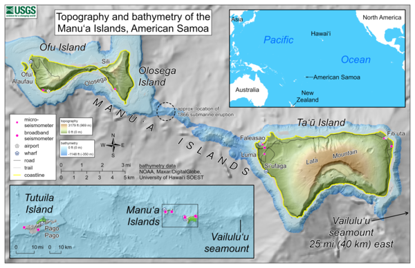 Color map of islands and nearby bathymetry