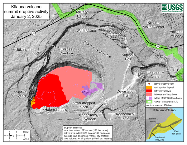 Color map showing eruption area