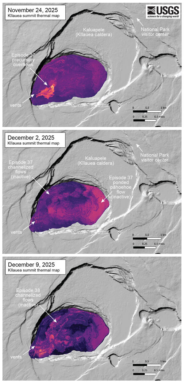 Color maps showing temperature of crater floor